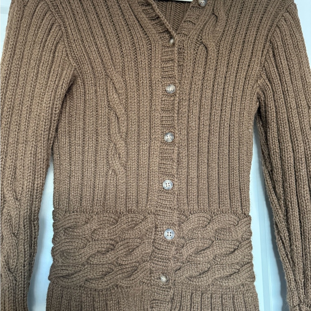 Handmade Handknit Brown Cable Knit Women's Sweater - Picture 4 of 6